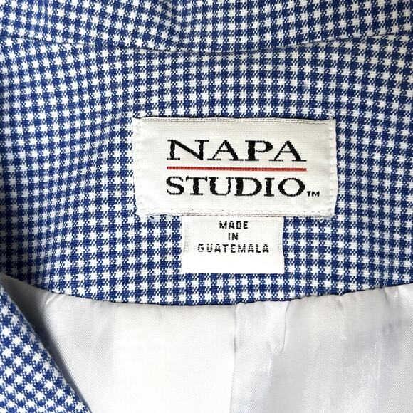 Napa Studio Button Jacket Size 12 Blue Check Embroidered Accents Lined 90s Vtg - Picture 6 of 10